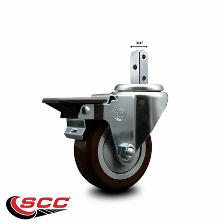 Service Caster 3.5'' Maroon Polyurethane Wheel Swivel 3/4'' Square Stem Caster with Brake SCC-SQ20S3514-PPUB-MRN-PLB-34